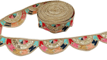 9 Yards Multicoloured Embroidered Trim, Decorative Trim, Indian Sari Border Sequin Trimming